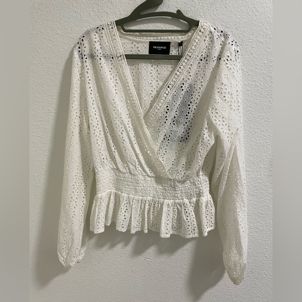 The Kooples Cream Eyelet Ruffle Blouse NWT